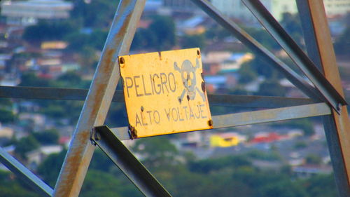 Close-up of information sign