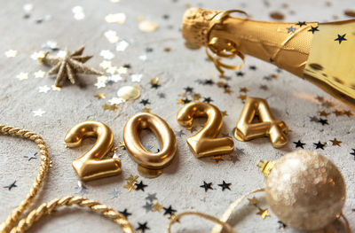 Close-up of christmas decorations on table