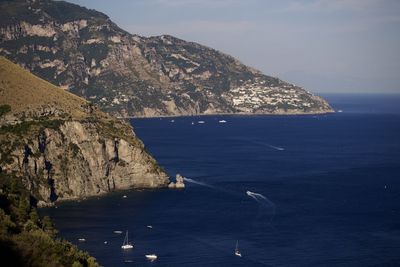 Scenic view of the amalfi coast against sky 