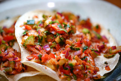 High angle view of salad in plate on table