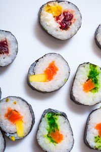 High angle view of sushi served on table