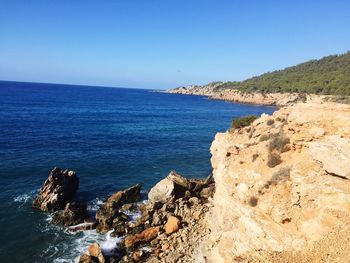 Scenic view of sea against clear sky