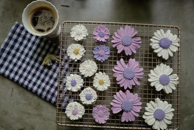 High angle view of coffee on table