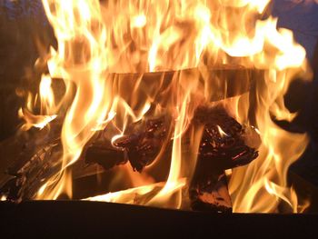 Close-up of fire burning at night