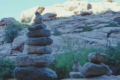 Stack of stones on landscape