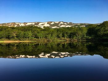 Scenic view of lake against blue sky