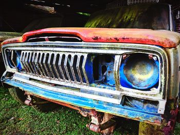 Close-up of abandoned car