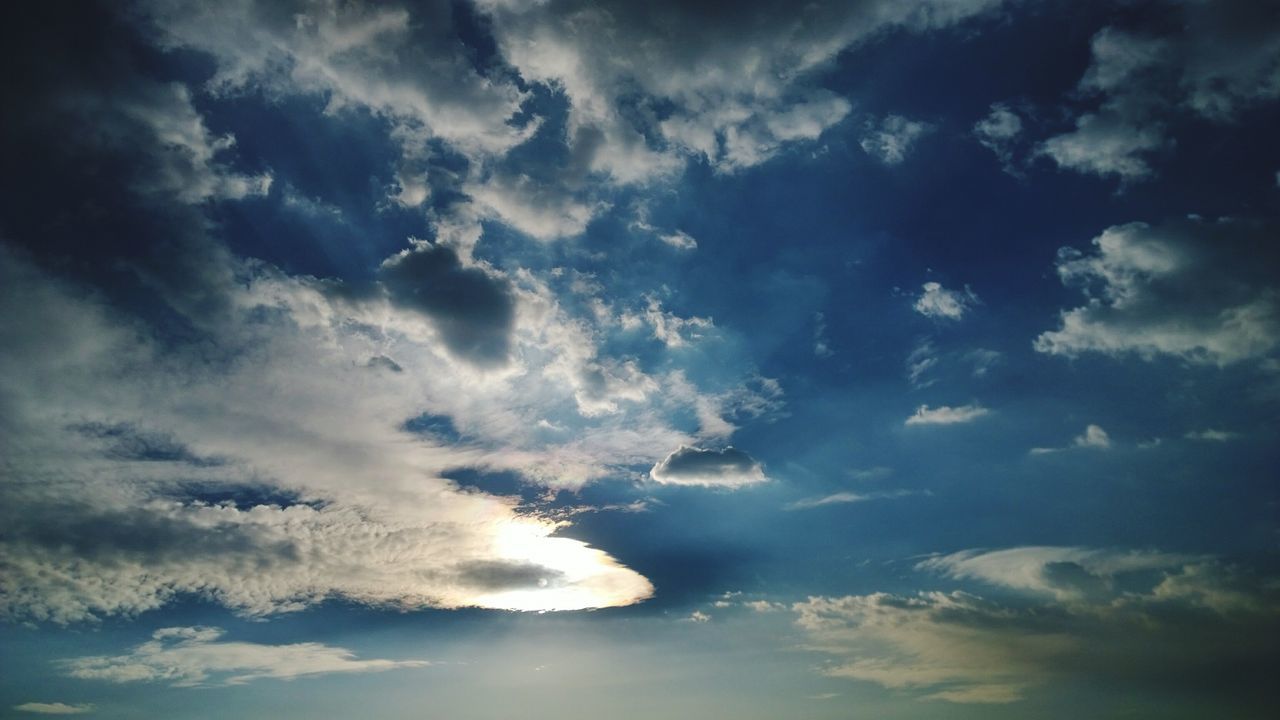 sky, cloud, beauty in nature, cloudscape, nature, dramatic sky, scenics - nature, environment, horizon, sunlight, no people, blue, tranquility, backgrounds, outdoors, storm, overcast, tranquil scene, dusk, idyllic, sunset, moody sky, darkness, storm cloud, awe, low angle view, landscape, sunbeam, dark