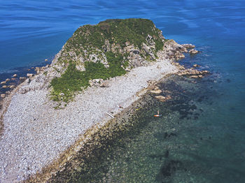 High angle view of rocks on beach