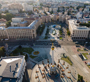 High angle view of buildings in city