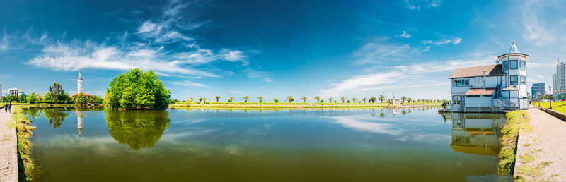 Scenic view of lake against sky