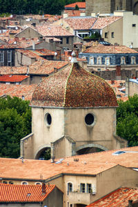 High angle view of buildings in town