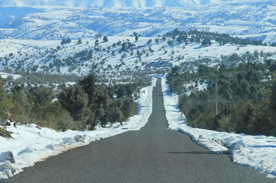 Scenic view of snowcapped mountains during winter