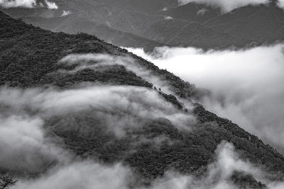 High angle view of mountain range against sky