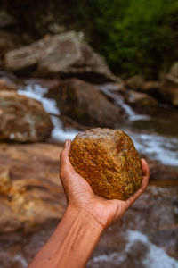 Cropped hand holding rock