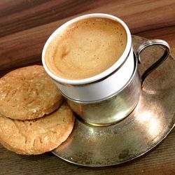 High angle view of coffee on table