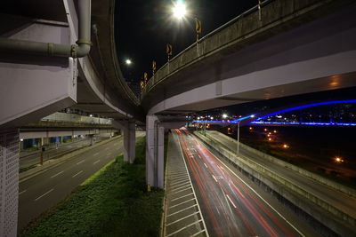 Light trails on street in city at night