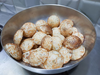 High angle view of bread in container on table