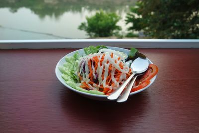 High angle view of food in plate