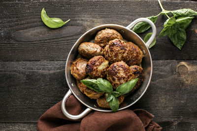 High angle view of food in bowl on table