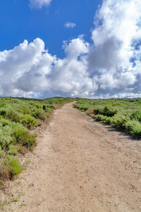 Dirt road along countryside landscape