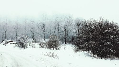 Snow covered landscape against sky