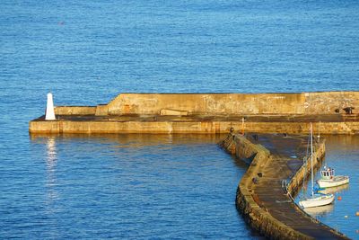 High angle view of boats in sea