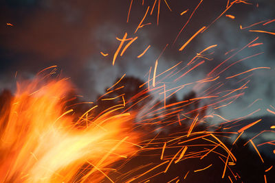 Close-up of fire crackers at night