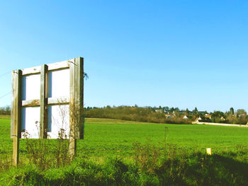 Built structure on field against clear sky