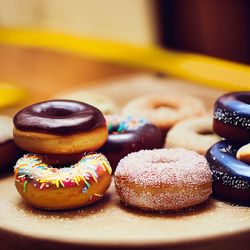 Close-up of donuts on table