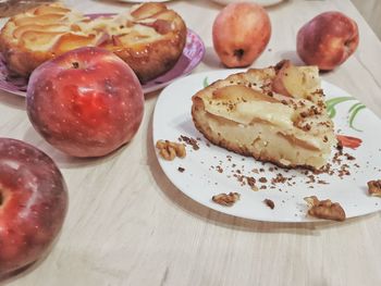 High angle view of dessert in plate on table