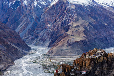 Dhankar monastry perched on a cliff in himalayas, india