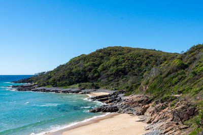 Scenic view of sea against clear blue sky