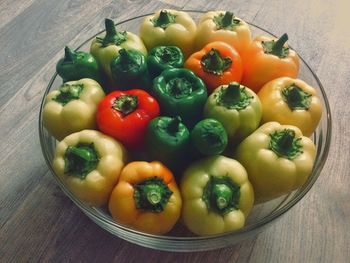 High angle view of fruits and vegetables on table