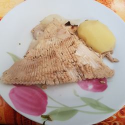 High angle view of bread on plate