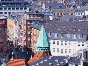 High angle view of buildings in city