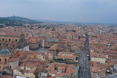 High angle shot of townscape against clear sky