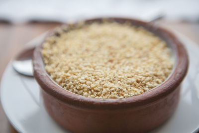 High angle view of breakfast in bowl on table