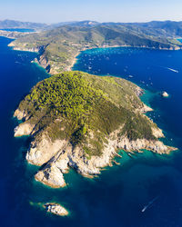 High angle view of bay and island