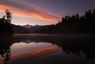 Scenic view of lake against sky during sunset