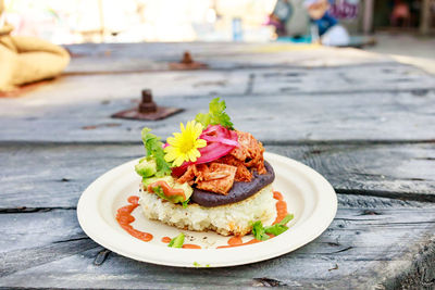 Close-up of food in plate on table