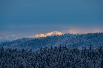 Scenic view of mountains against sky during winter