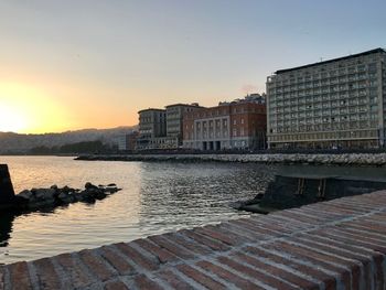 Reflection of buildings in city at waterfront