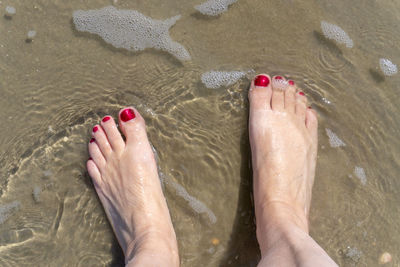 Low section of woman legs at beach