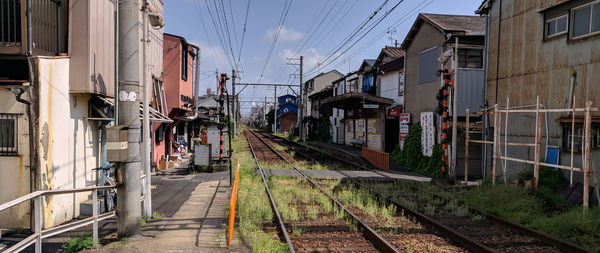 Panoramic view of railroad tracks amidst buildings