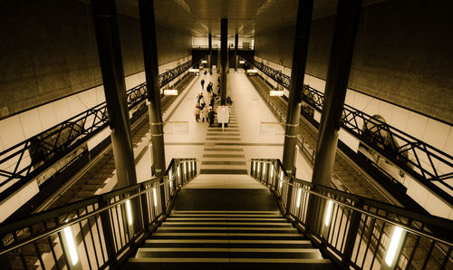 High angle view of staircase at subway station