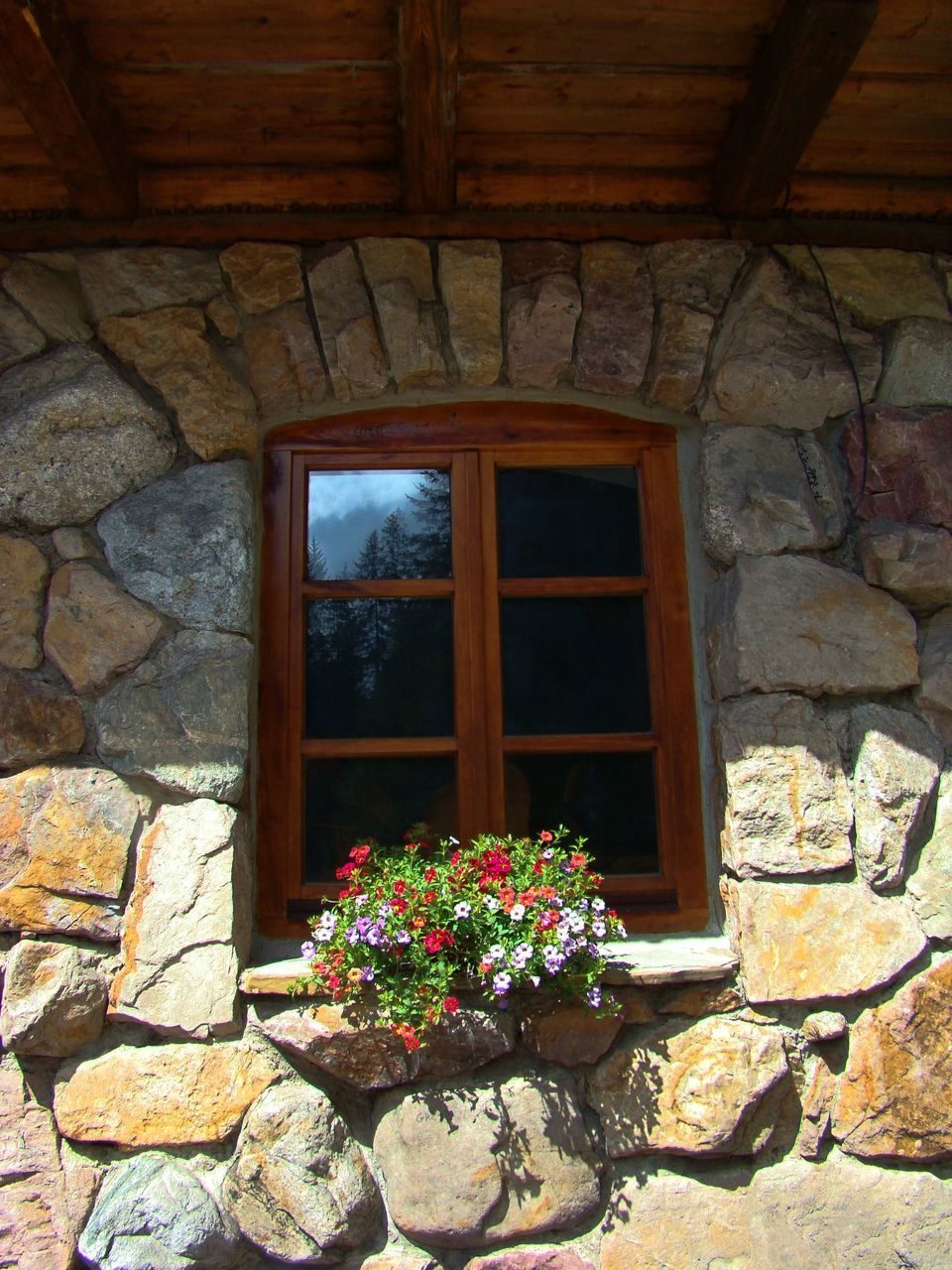 architecture, built structure, window, wall, building exterior, nature, flowering plant, plant, flower, building, no people, house, day, home, cottage, door, wood, entrance, wall - building feature, stone wall, outdoors, sunlight, residential district, backyard, rock, estate, growth