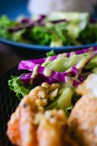 Close-up of chopped vegetables in plate