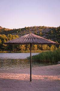 Scenic view of lake against clear sky