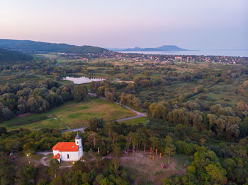 High angle view of townscape against sky